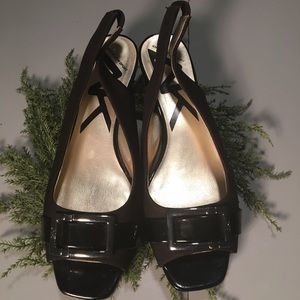 Anne Klein black sling back square heels